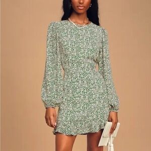 Lulu's Green Floral Long Sleeve Dress